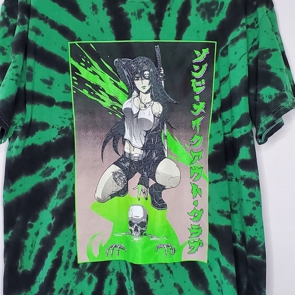 Zombie Makeout Club Cotton Tee Size Large Hot Topic Green Tie-Dye Anime Shirt - Picture 2 of 10